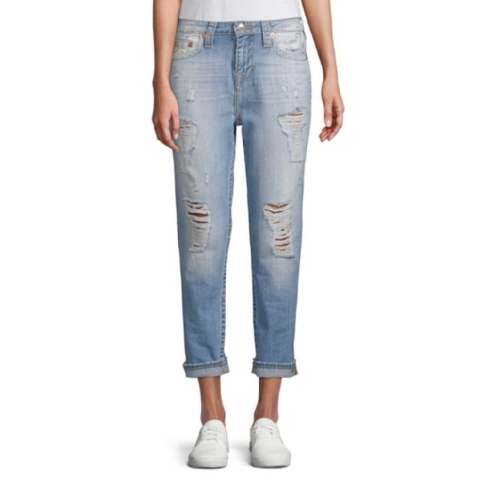 True Religion Distressed Boyfriend Jeans Light Wash Size 28 NEW